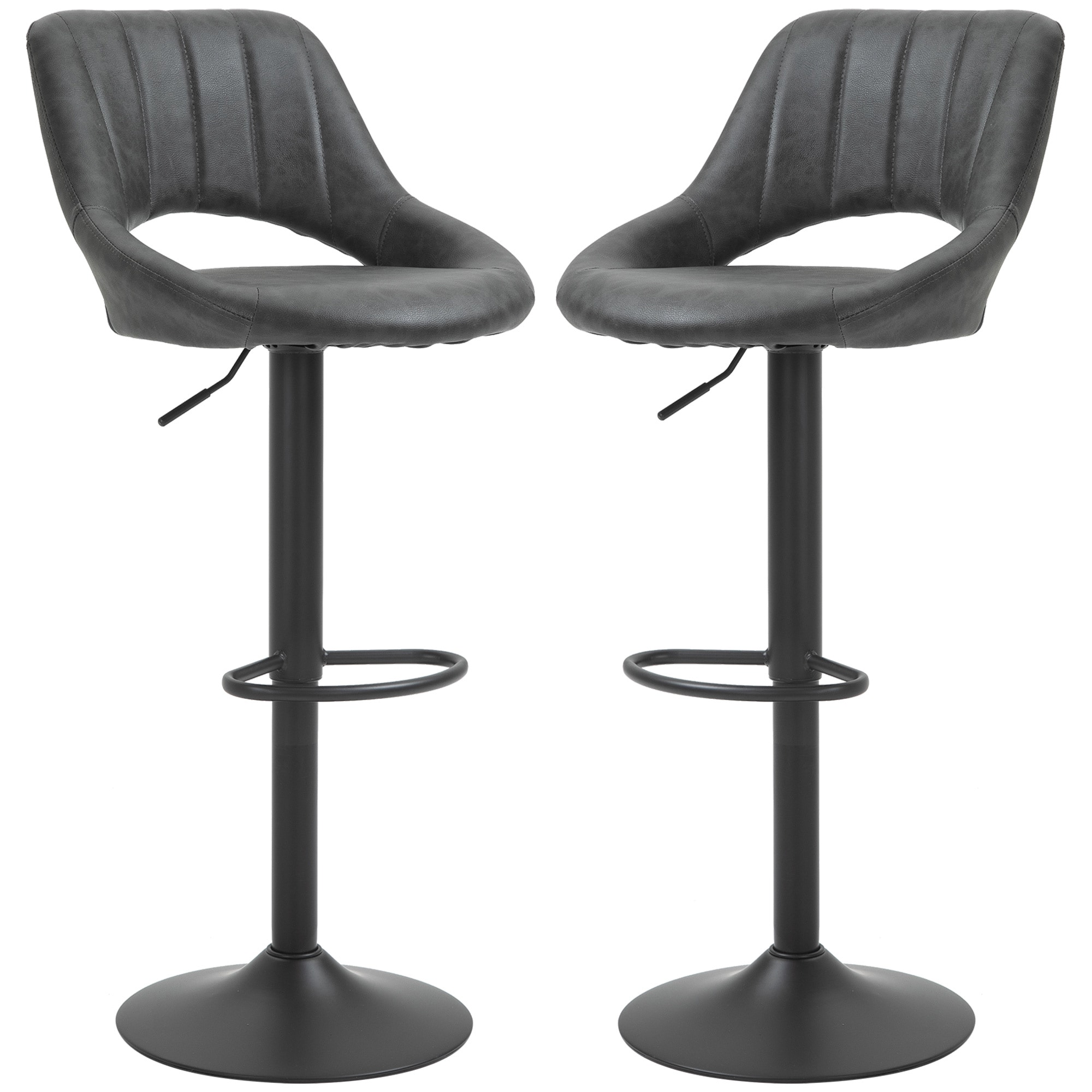 HOMCOM Barhocker mit Rückenlehne und Fußstützen grau 44L x 49B x 90-110H cm
