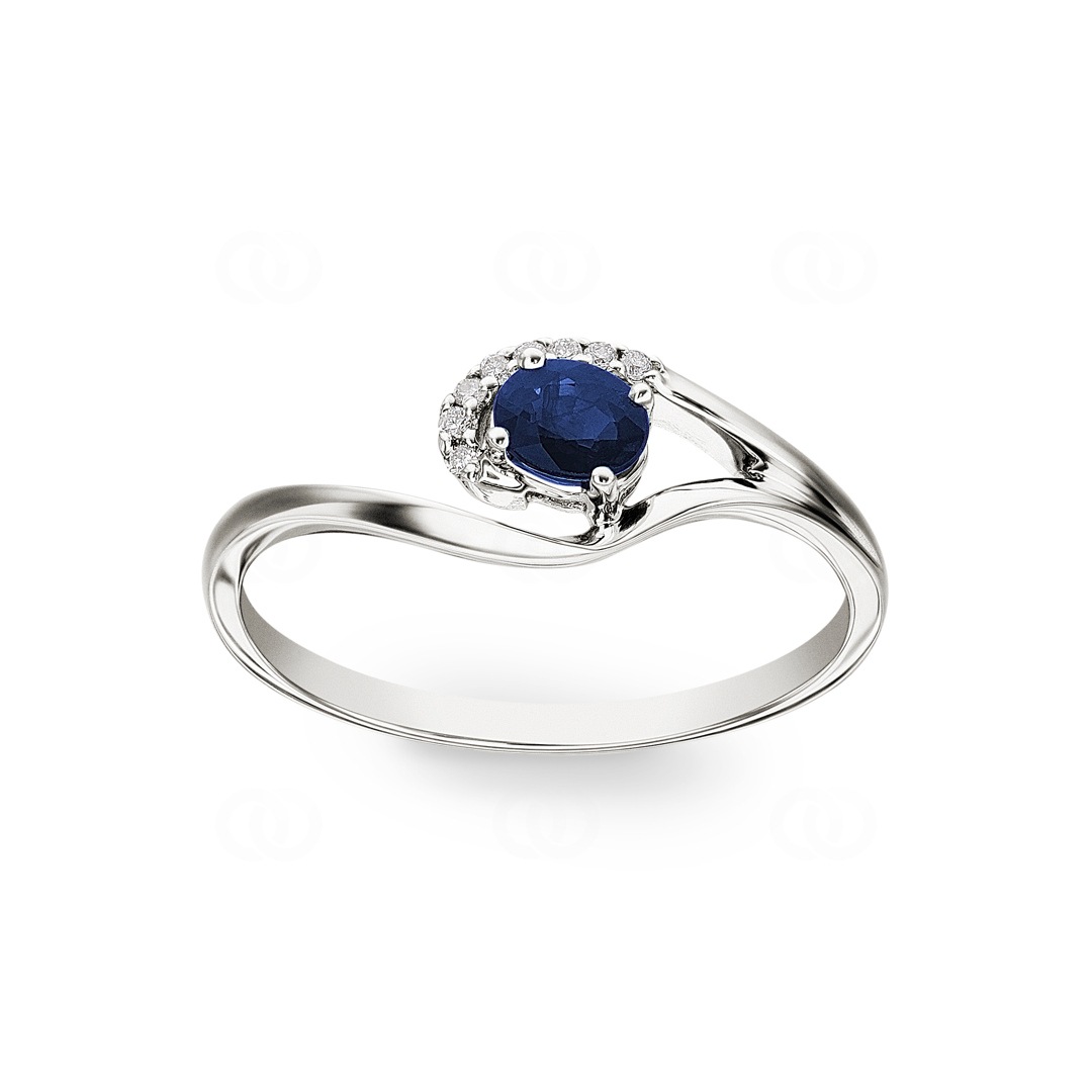 Saphirring 750/18 K Weissgold mit Diamanten 0.03 ct H/si