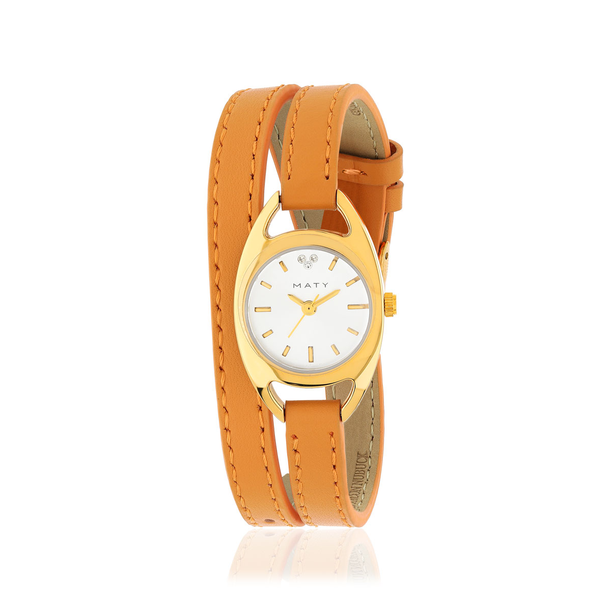 Montre femme dorée bracelet cuir orange double tour