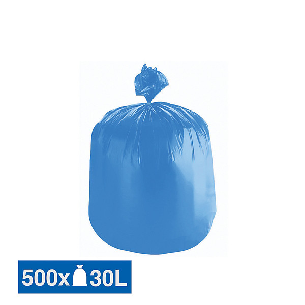 Sacs poubelle déchets légers translucides bleus 30 L, lot de 500