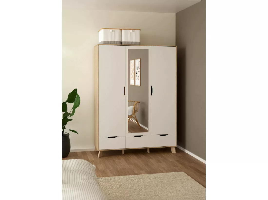 Garde-robe 2 portes Dscalis, Meubles de chambre, Penderie de plain-pied, Placard à vêtements, 147x58 h201 cm, Chêne clair et Blanc