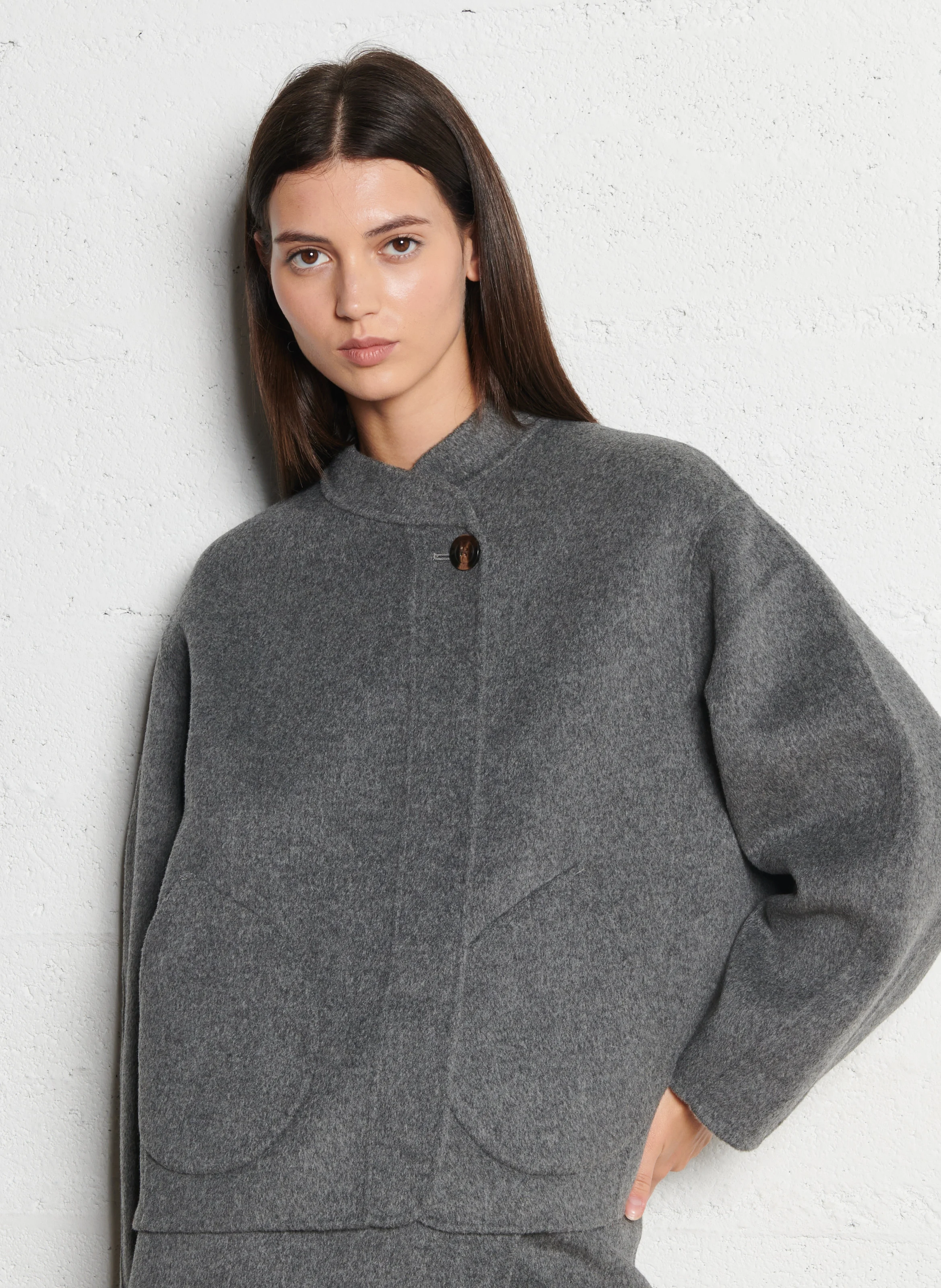 WINDSOR - Manteau col rond en laine mélangée| Gris