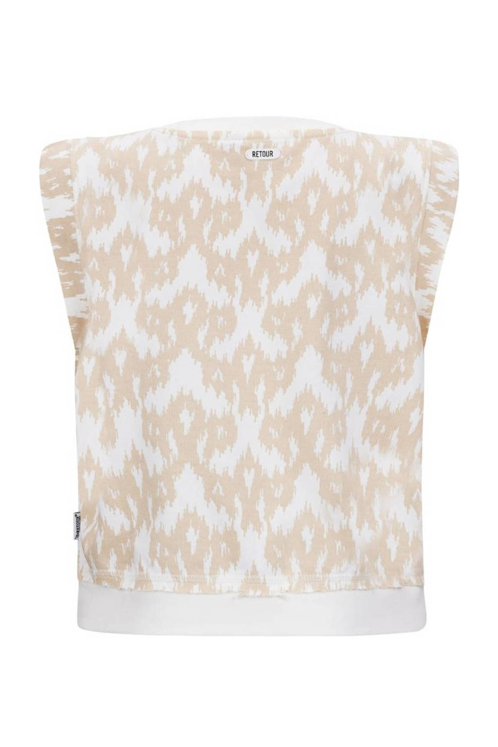 Retour Jeans top Lavina met all over print beige/wit