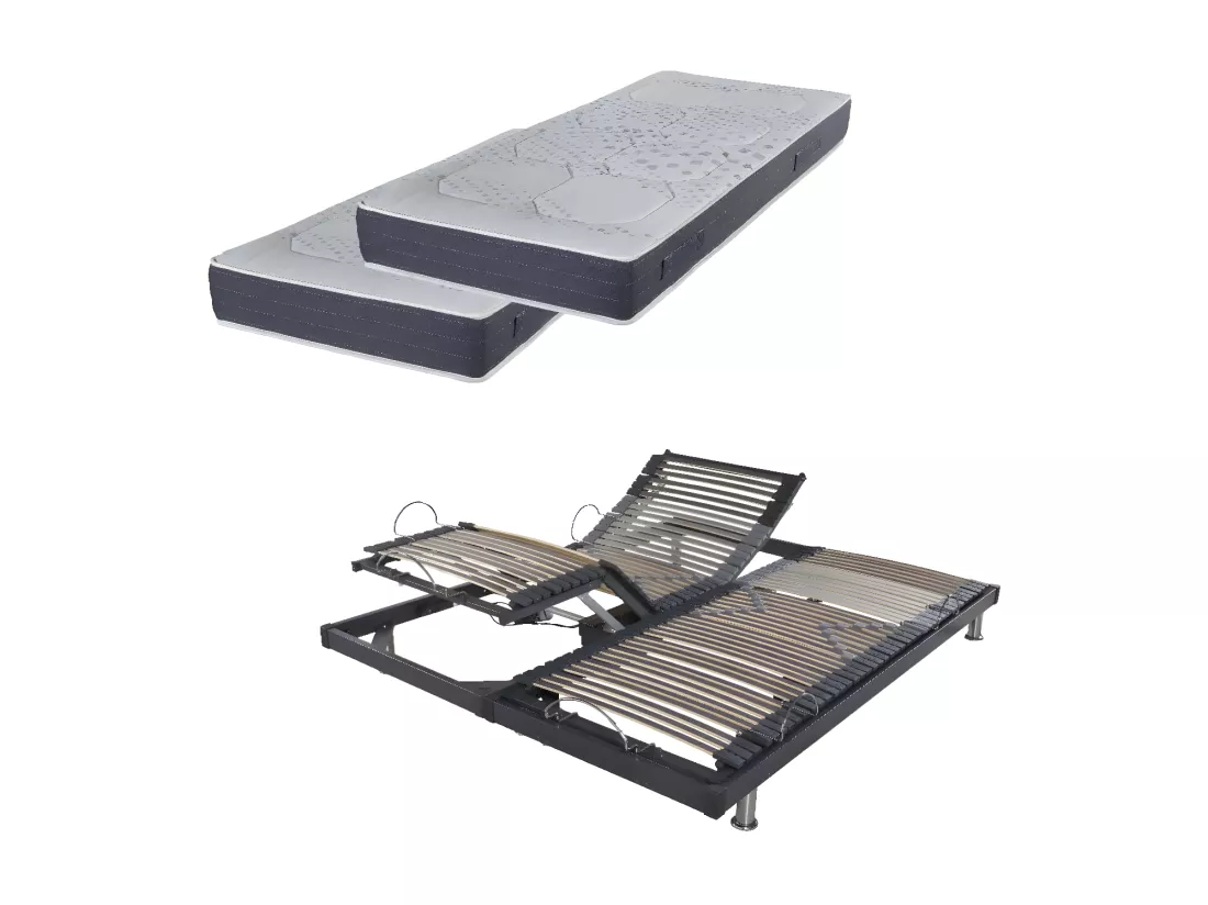 Ensemble relaxation S50 + Matelas Mousse Myriade - 5 zones - 2x90x200 - Gris
