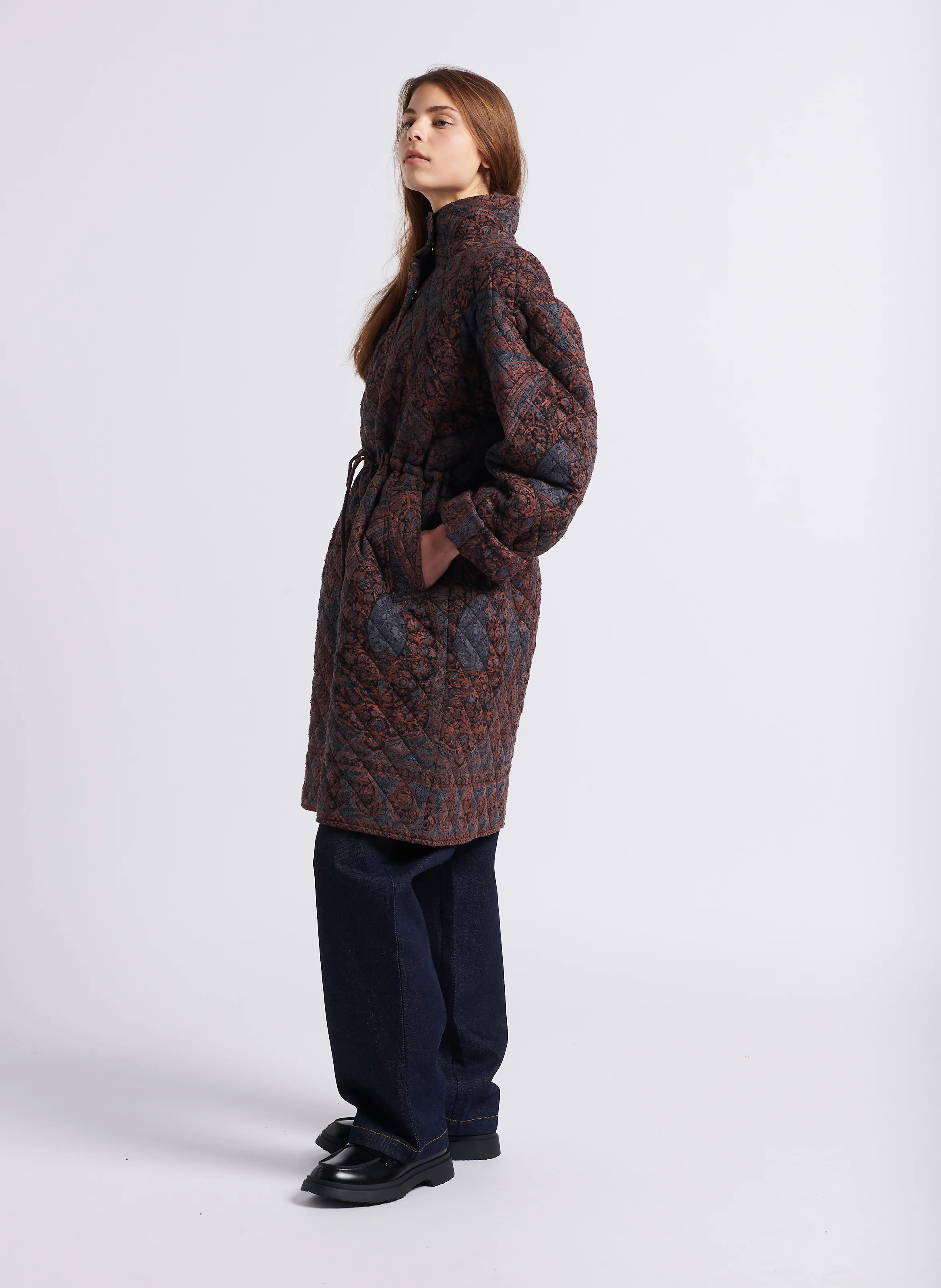TAJARO - Manteau col montant matelassé en coton | Noir