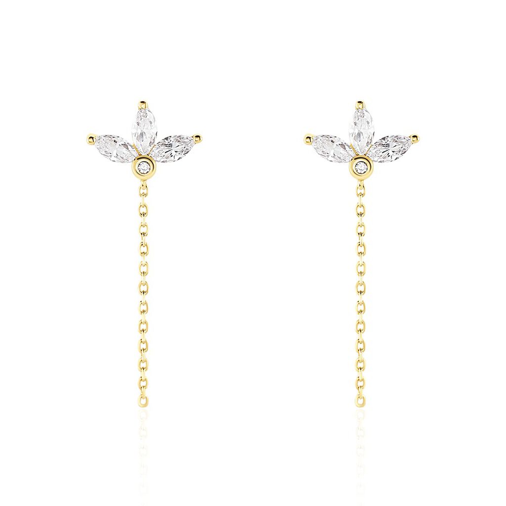 Boucles D'oreilles Pendantes Tiara Or Jaune Oxyde De Zirconium