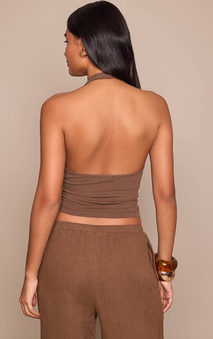 Chocolat Haut Caraco En Coton Doux À Col Licou Avec Détail Taille Portefeuille