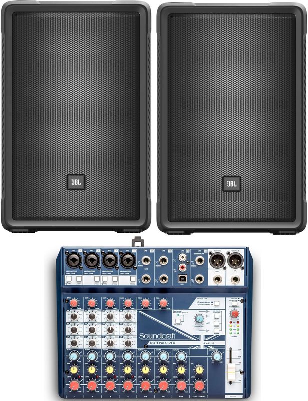 JBL IRX112BT - Actieve Luidsprekers - Bundel met Soundcraft Notepad-12FX