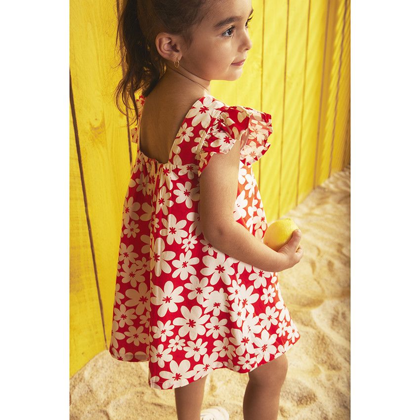Robe manches courtes volantées imprimé fleurs pour bébé fille - Rouge