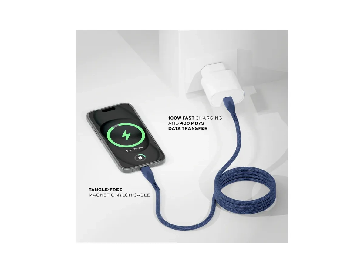 (2m) 100W MagStack Pro USB C auf USB C Magnet Nylon Ladekabel Power Delivery Datenkabel (PUP-0550-3FT-CC-NVY) - Navy