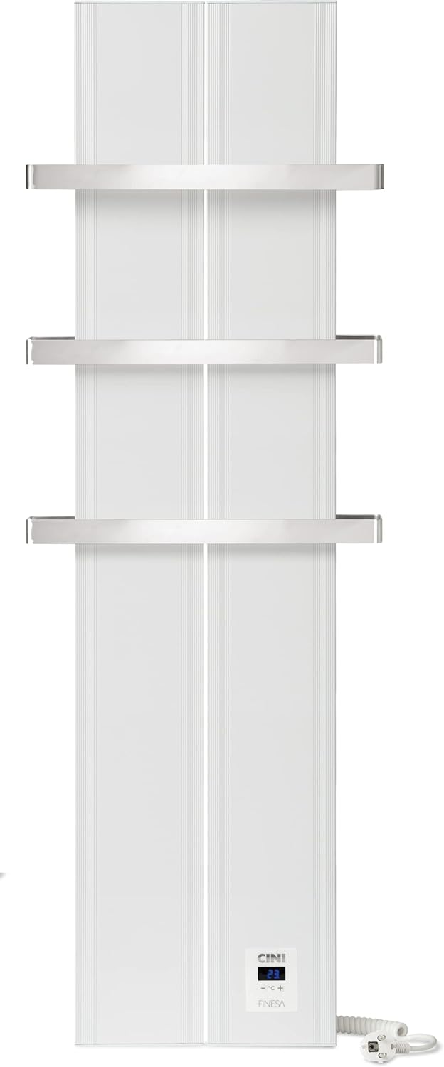 Finesa-D Badheizkörper elektrisch mit Thermostat 1200×408 mm | 900 W – Flacher Paneel Design Handtuchheizkörper – Weiß – energiesparend – 5 Jahre Garantie