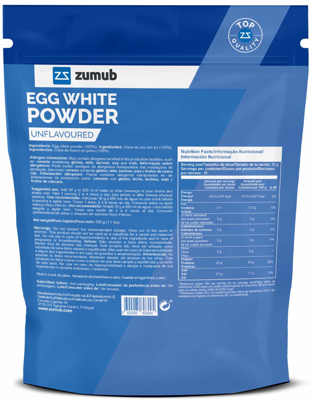 Proteína em pó de clara de ovo Zumub 500g