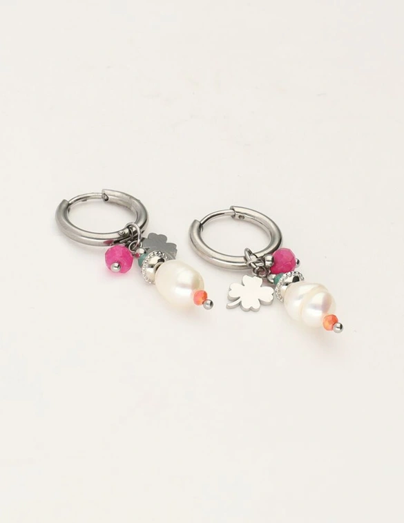 My Jewellery Sunrocks oorringen met kraaltjes en klavertje MJ10483