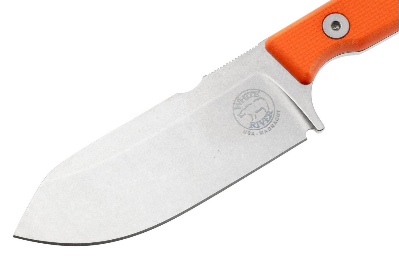 White River Firecraft 3.5 Pro, Stonewashed Magnacut, Orange G10 survivalmes, Kydex schede met firesteel
