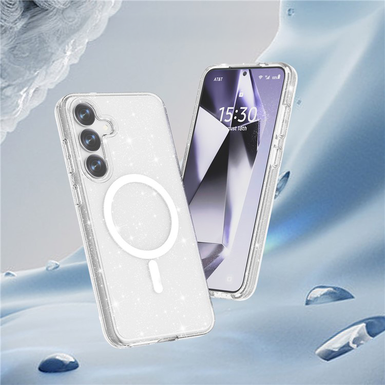 Samsung Galaxy S25  Plus Hybrid Hardcase Hülle mit TPU Bumper Glitzer Design MagSafe-Modul - Transparent