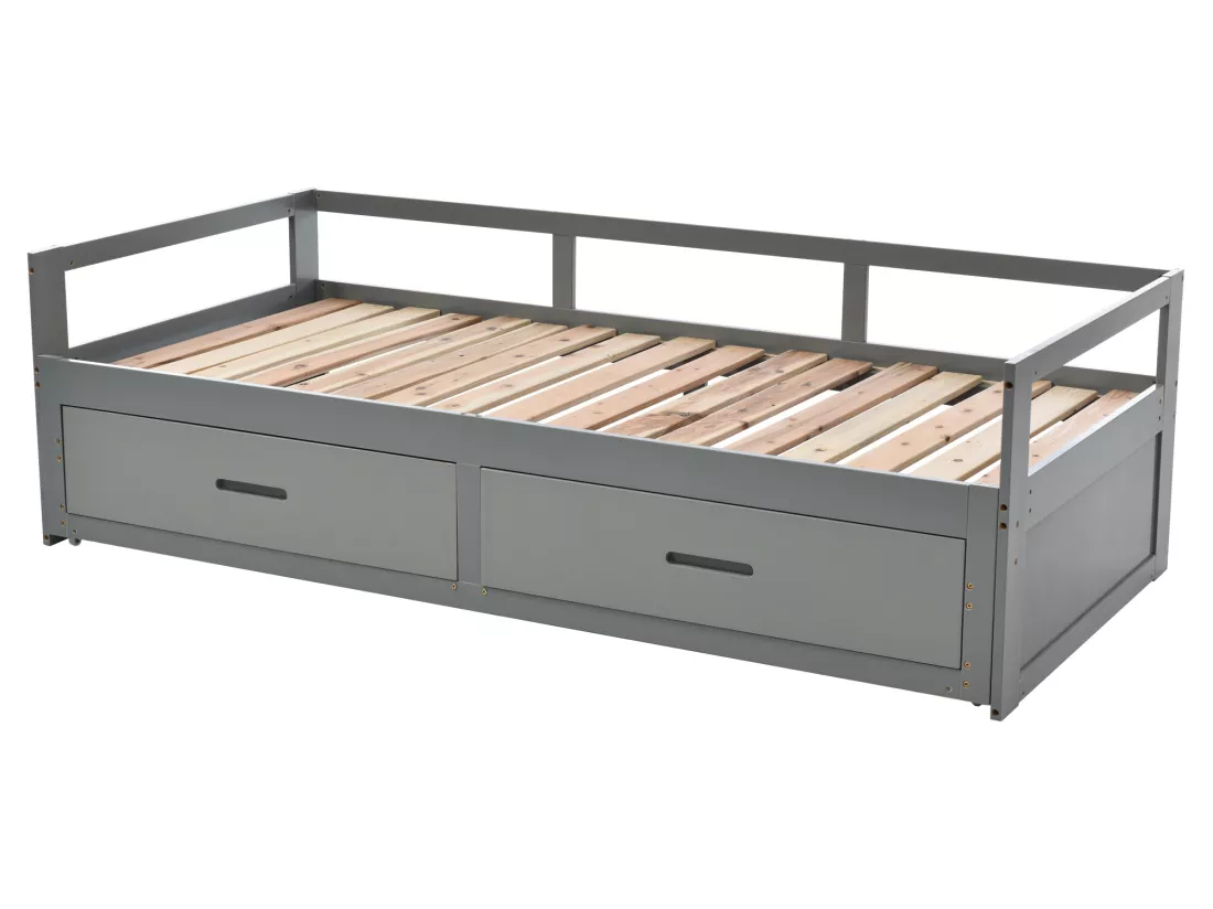 Lit gigogne pour enfant 90 x 200 cm avec 2 tiroirs - lit bébé - cadre en pin - coloris gris