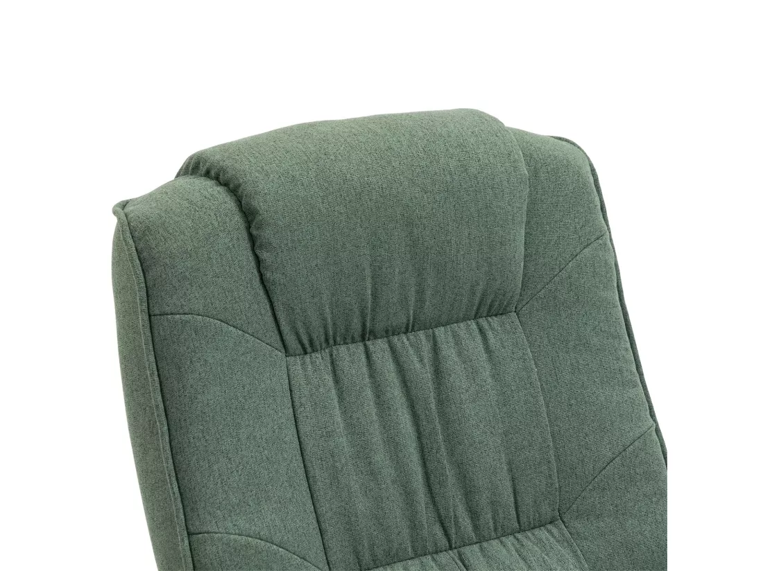 Fauteuil de relaxation CHARLY repose-pieds siège pivotant dossier inclinable assise rembourrée relax, en tissu vert et pieds noirs