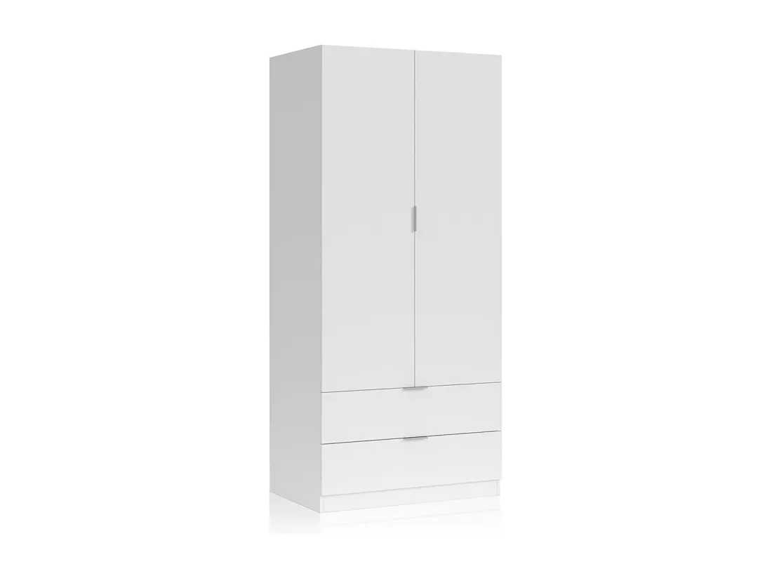 Armoire avec 2 tiroirs et 2 portes coloris Blanc en mélamine - Dim: 180 x 81 x 52 cm.