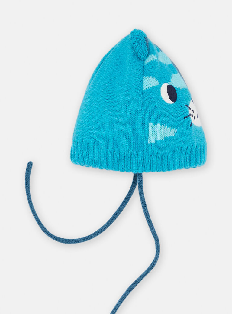Bonnet bleu à animation chat