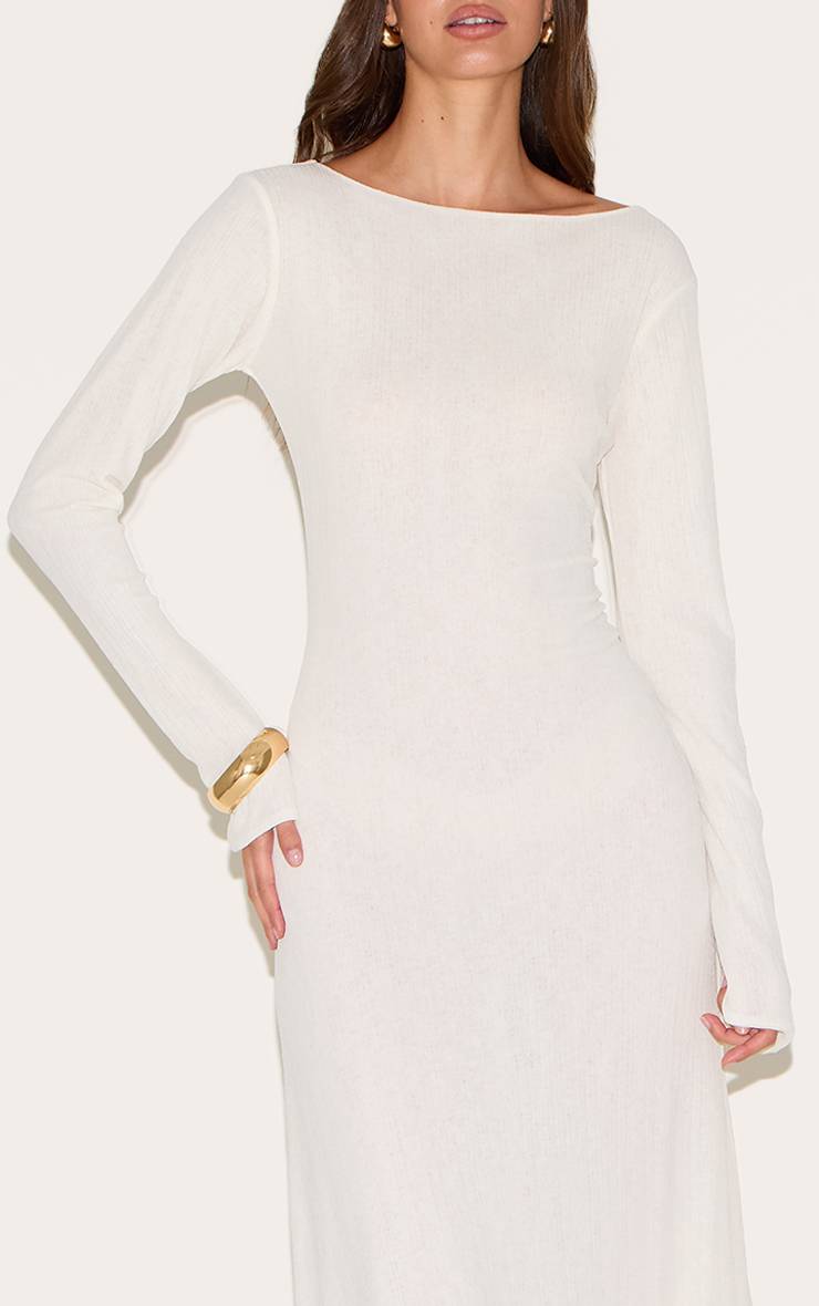 Blanc Robe Maxi Moulante À Manches Longues Col Bateau Texturée