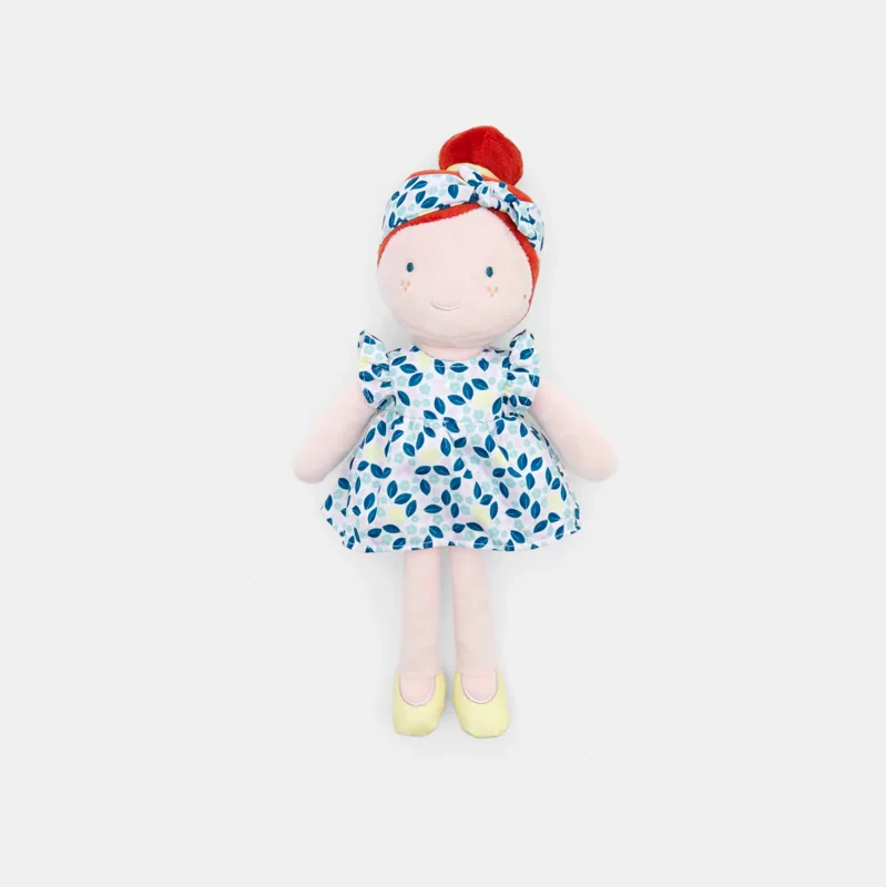 Poupée souple velours robe citrons bébé fille Bleu