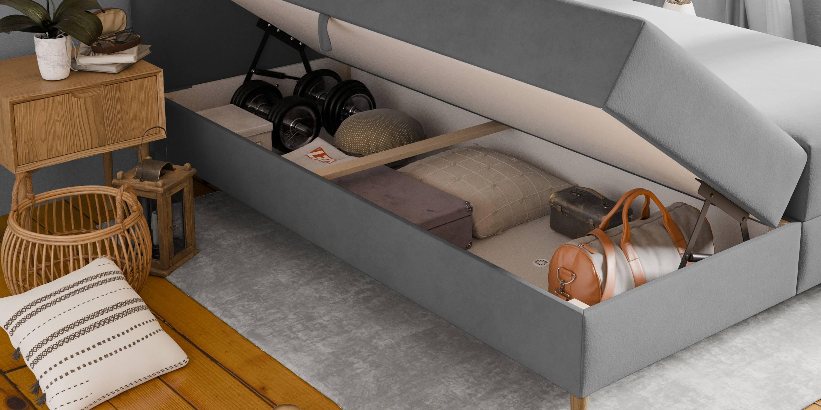 by fonQ Novae Boxspring  met Opbergruimte  180 x 200 cm - Grijs / Naturel