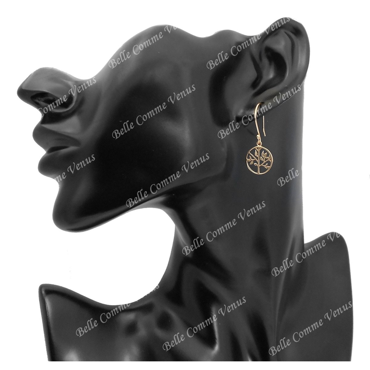 Boucles d'oreilles arbre de vie dans un cercle Plaqué OR 750 3 microns