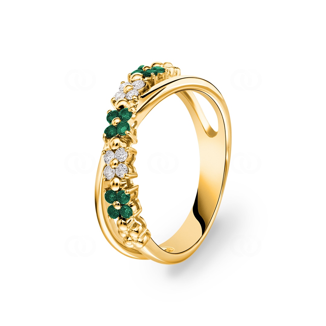 Ring 750/18 K Gelbgold mit Smaragden & Diamanten 0.11 ct H/si