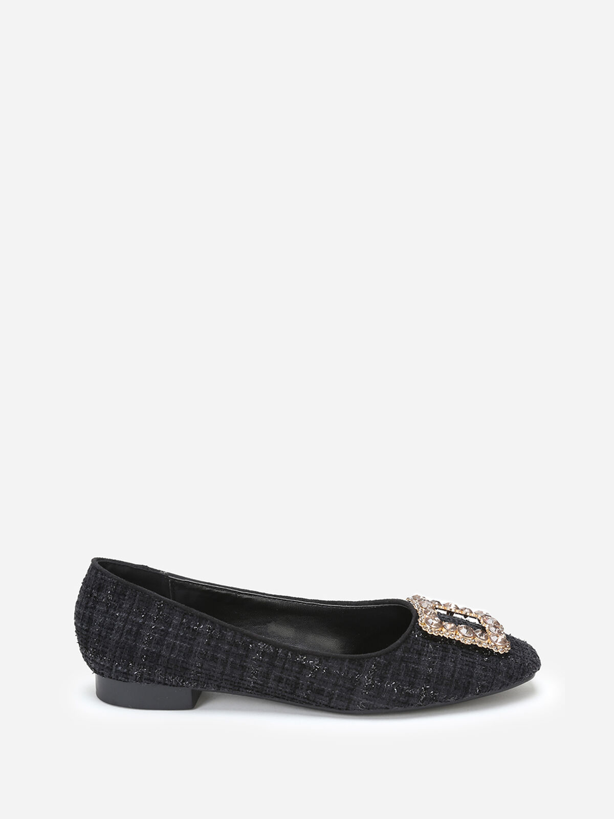 Ballerines en tweed avec bride bijou- Noir