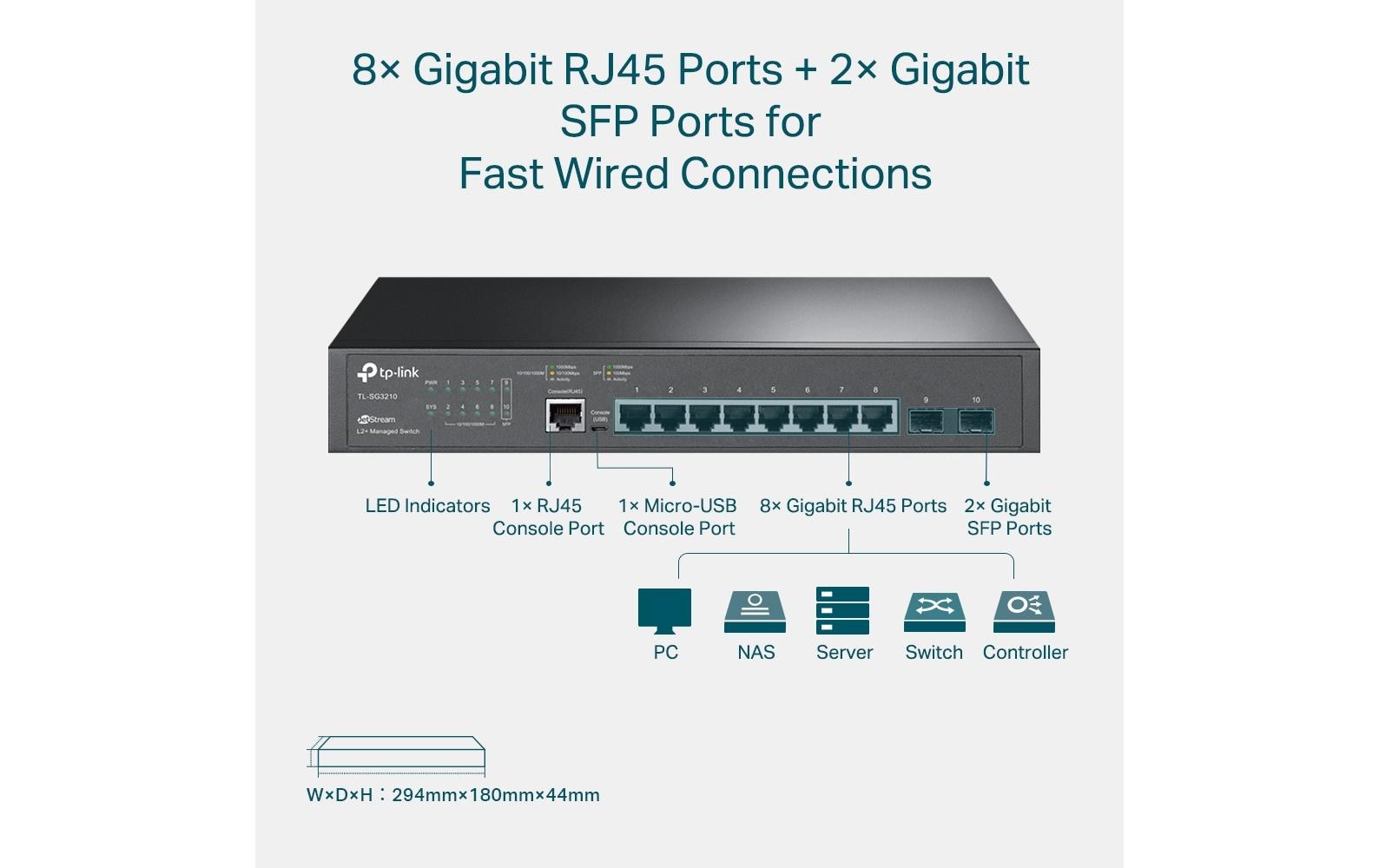Switch TL-SG3210 10 PortJetStream 8-Port-Gigabit-L2+-Managed-Switch mit 2 SFP Slots