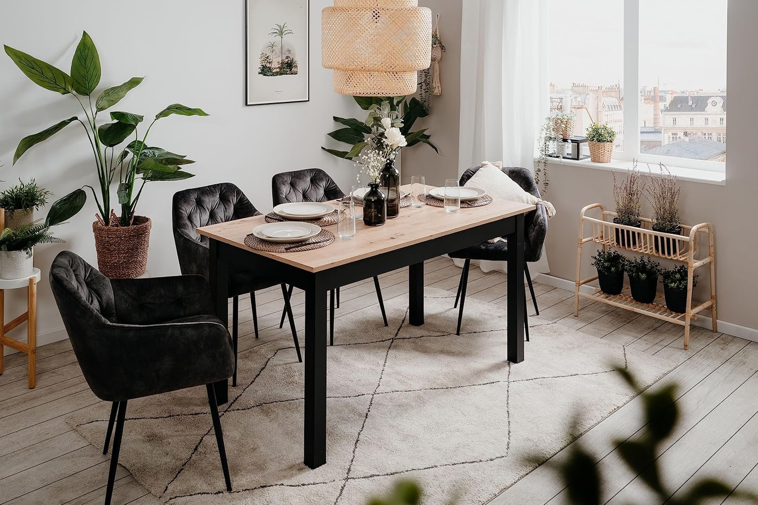 möbelando Esstisch >Coburg< ausziehbar 180cm, Artisan Eiche/Schwarz - 140/180x76,5x80 (BxHxT)