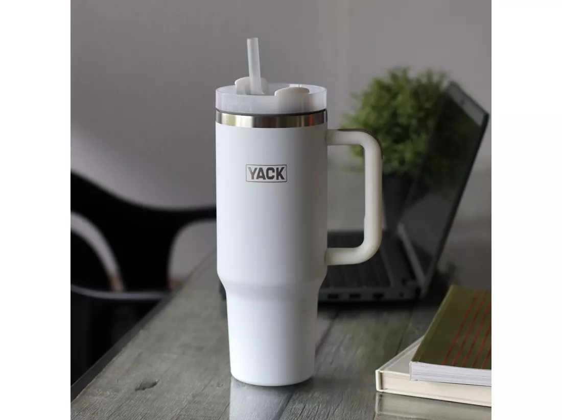 Yack - Gobelet Yack 1.2l En Acier Inoxydable Blanc Avec Couvercle Et Paille