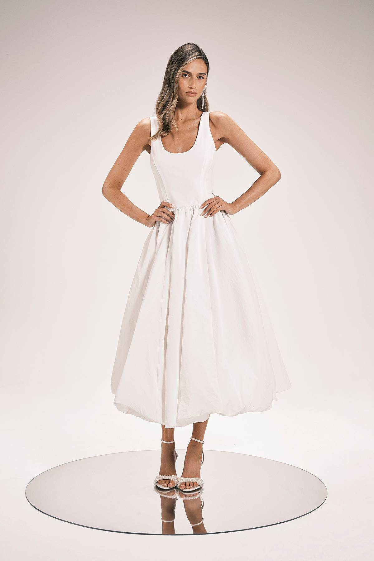 KarenMillen Robe Midi Tissée En Taffetas Avec Corsage Ajusté Et Jupe Bouffante