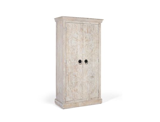 GINER Y COLOMER - Armoire bois de manguier , portes sculptées beige-166x90x40