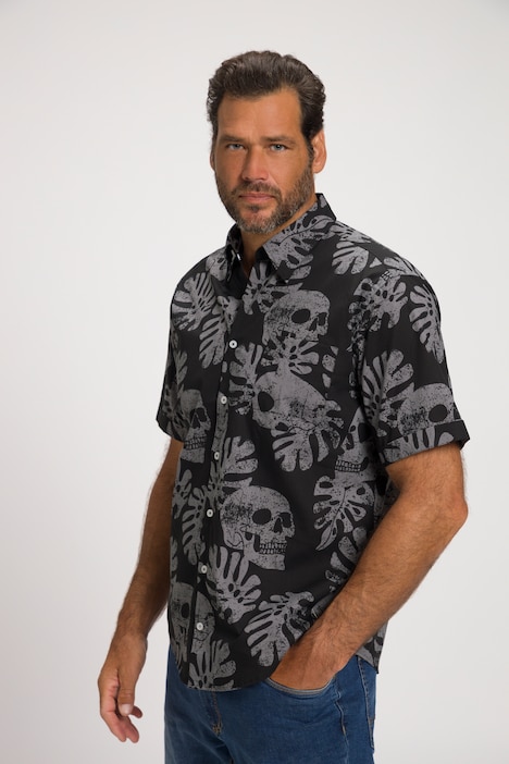 Hemd, Motorrad, Halbarm, Buttondown-Kragen, Modern Fit, Totenkopf Print