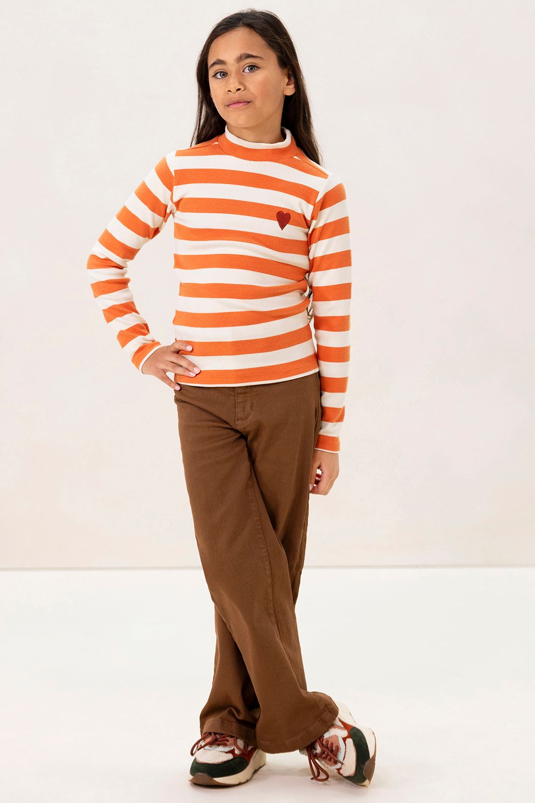 Oranje gestreept longsleeve t-shirt met mock hals