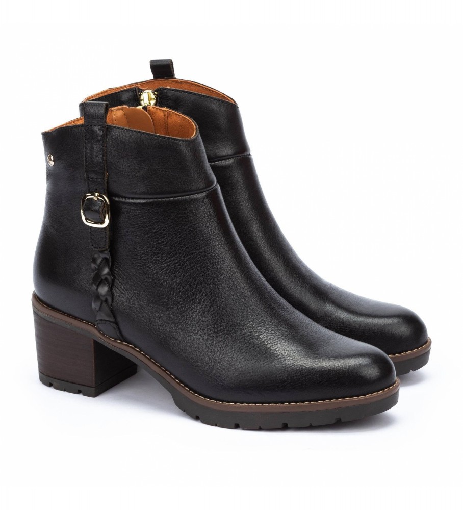 Botas de cano curto Pikolinos Llanes em couro preto - Altura do salto: 6 cm -