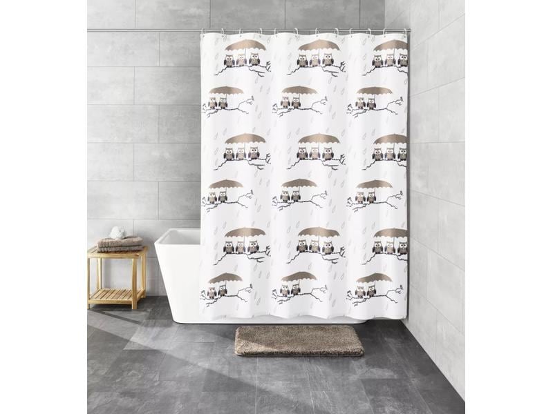 Kleine Wolke Duschvorhang Eulen 180 x 180 cm , Braun/Weiss Duschvorhang aus Polyester