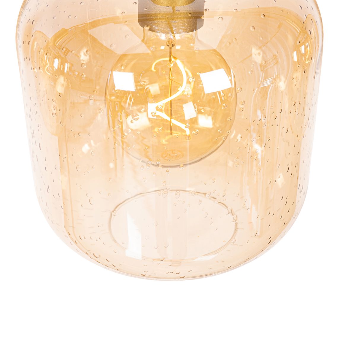 Smart hanglamp zwart met messing en amber glas 4-lichts incl. 4 Wifi G95 - Zuzanna