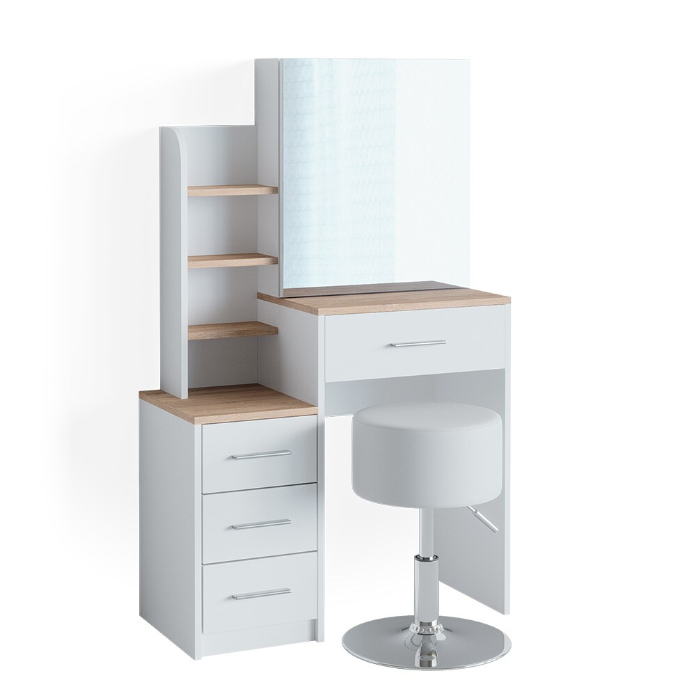 Vicco Schminktisch Frisiertisch Kosmetiktisch Conrada Weiß Sonoma Schminkspiegel 80x132 modern Hocker Schlafzimmerkommode Schminkkommode Schublade Spiegelschrank Frisierkommode Make-Up-Tisch