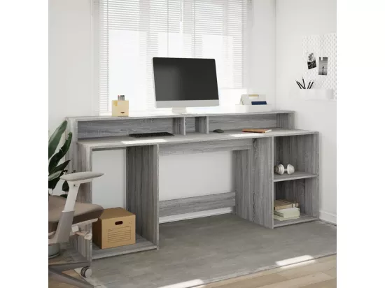 Bureau et lumières LED sonoma gris 200x55x91 cm bois ingénierie