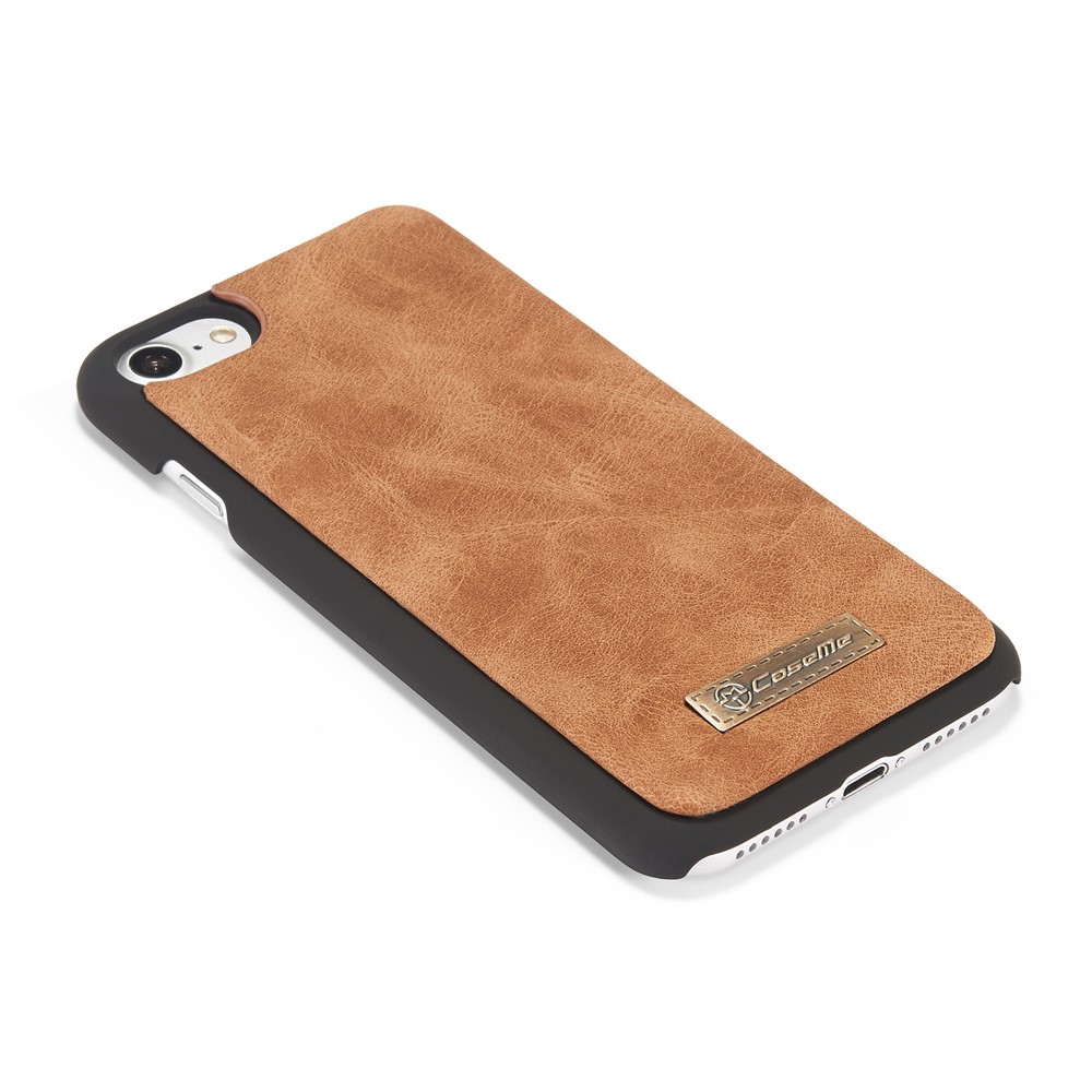 iPhone SE (2022/2020) / 8 / 7 3in1 Leder Tasche   Magnet Hardcase und Karten Etui (Vertikal Ausklappbar) - Hellbraun