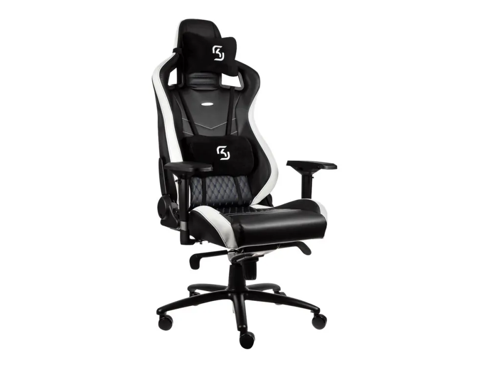 Noblechairs EPIC SK Gaming Edition - Spillestol - ergonomisk - armstøtter - T-formet - vippe - drejeled - polyuretan-læder - sort, hvid, blå