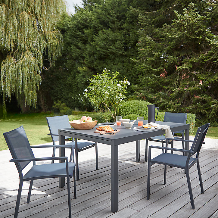 Table de jardin extensible Dallas en aluminium et verre coloris noir L.160/240 x l.150 x H.75 cm
