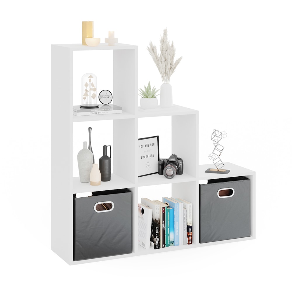 VICCO Treppenregal 6 Fächer Weiß Raumteiler Stufenregal Bücherregal Treppe Regal