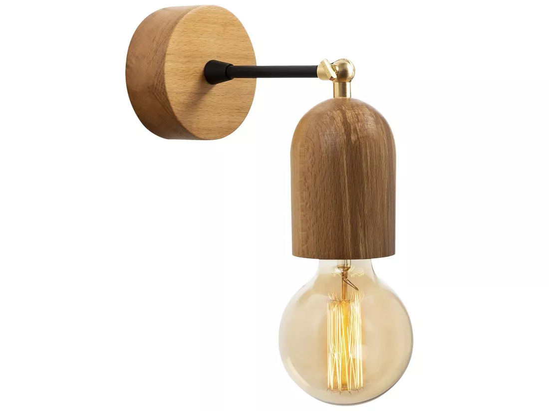 Applique Murale Interieur, En Bois Et Métal, Luminaire Rétro Industriel , Nature 7x7x20 Cm
