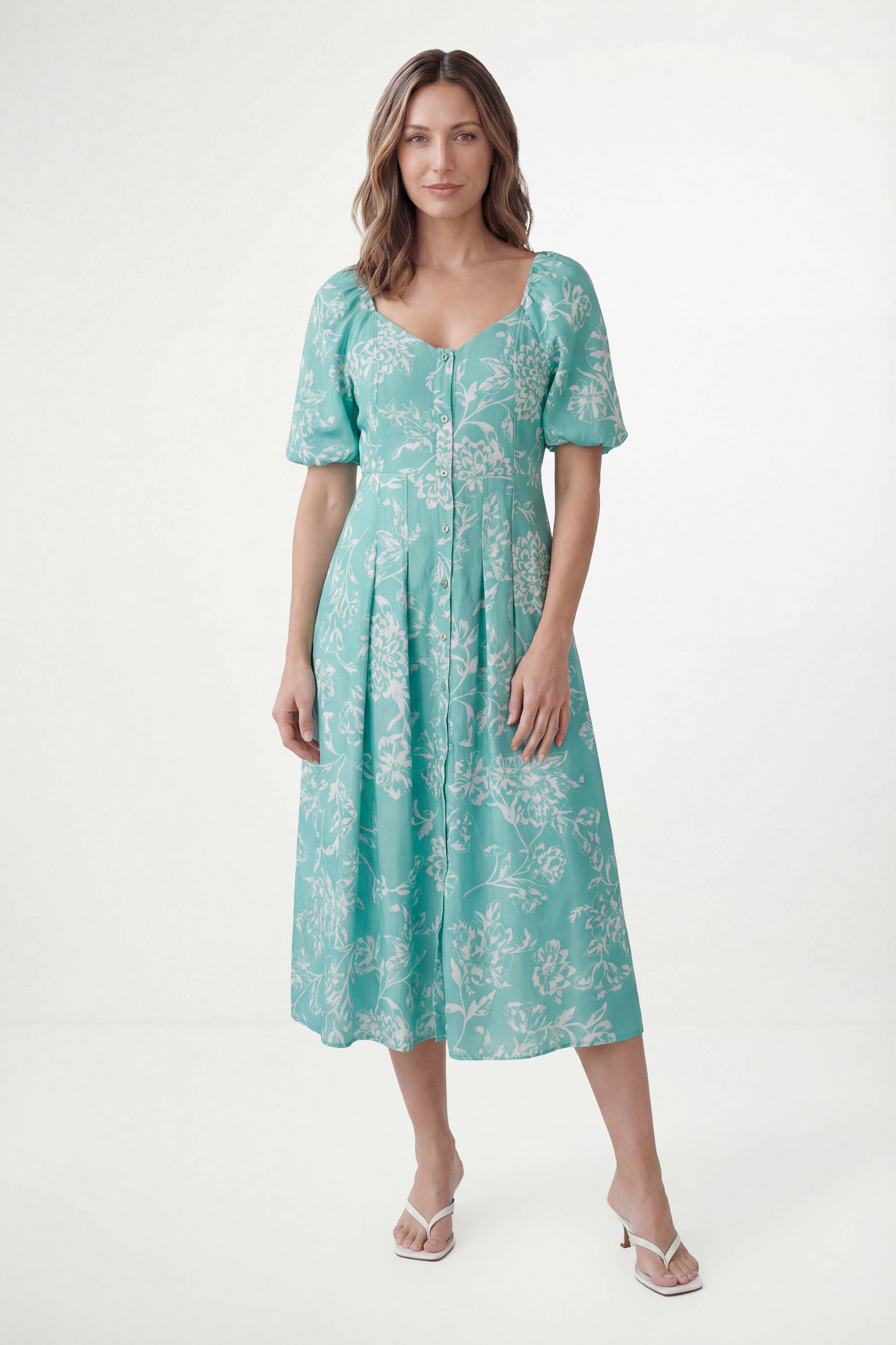 Wallis Robe Midi Boutonnée En Twill Ottoman Fleuri Petite Taille