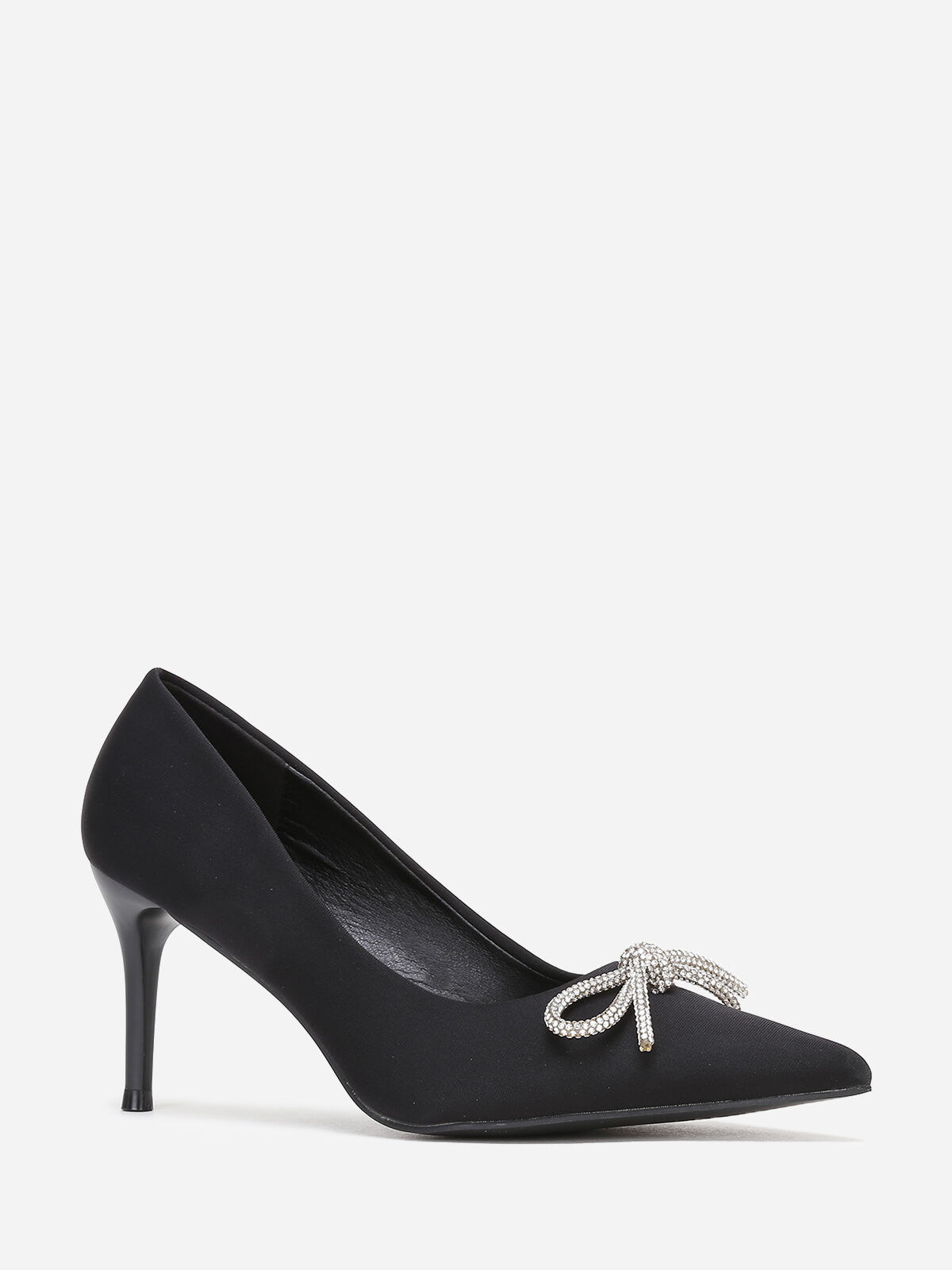 Escarpins pointus avec nœud en strass- Noir