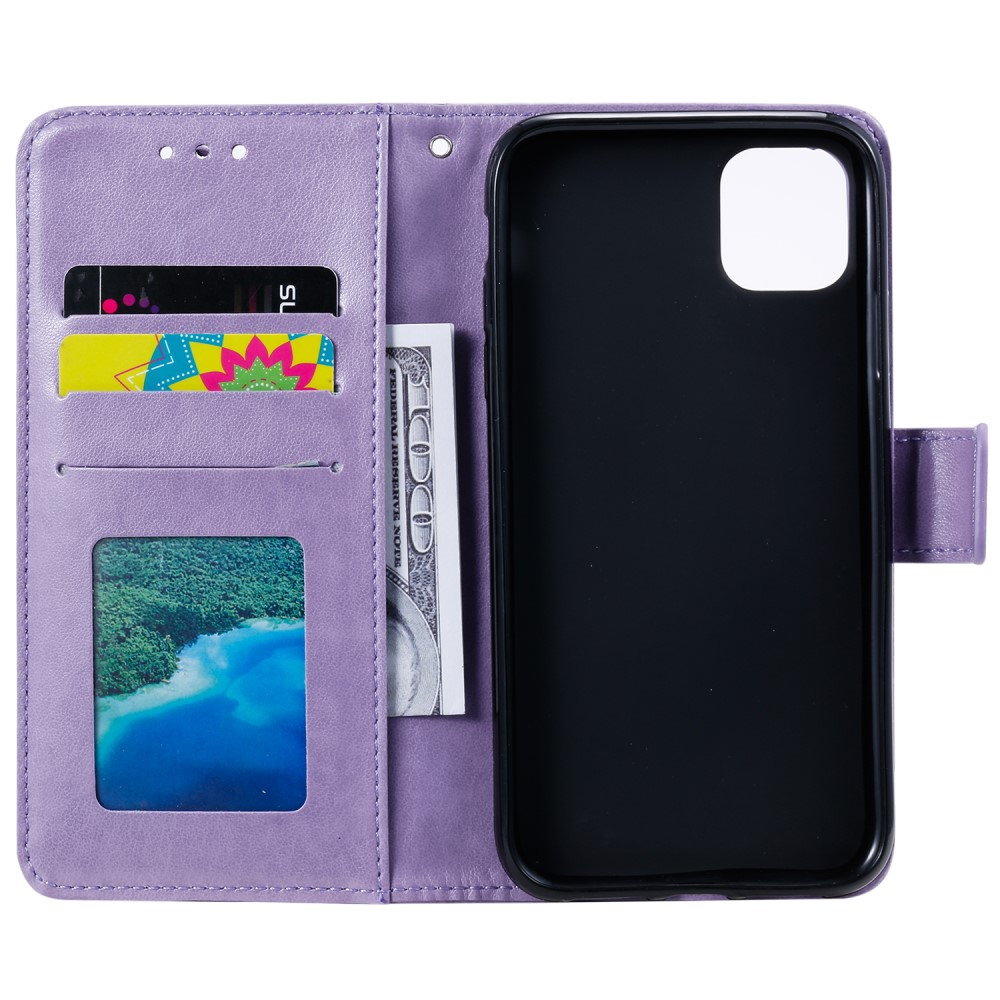 iPhone 13 Leder Tasche Wallet - Mandala Flowers Imprint - Lila