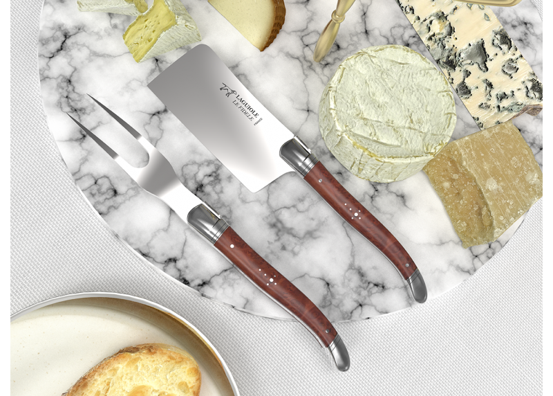 Service à fromage Laguiole avec un manche en racine de bruyère et mitres en acier inoxydable